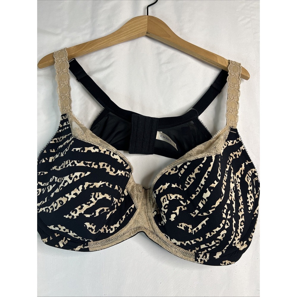 Cacique French Full-Coverage Underwire Animal Print Lace Tan Black sz 46 DDD NWT